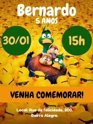 Convite Aniversário Patos do Filme para Editar Online