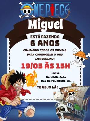 Convite Aniversário One Piece com Luffy para Editar Online