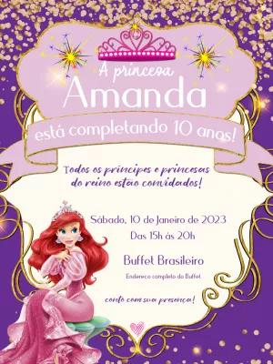 Convite Aniversário Princesa Ariel para Editar Online