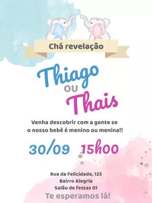 Convite Chá Revelação Elefantinho para Editar Online