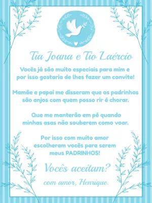 Convite de Batizado para Padrinhos Anjinho para Editar Online