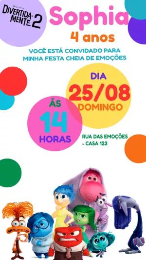 Convite Aniversário Divertida Mente 2 com Personagens para Editar