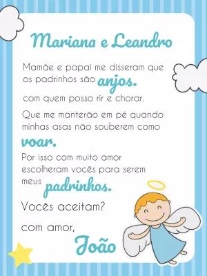 Convite para Padrinhos de Batismo Anjinho para Editar