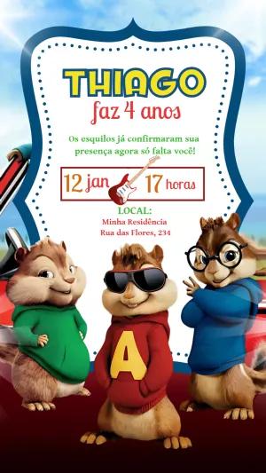 Convite Aniversário Alvin e os Esquilos para Editar Online