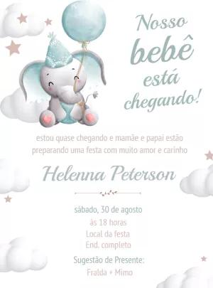 Convite Chá de Bebê Elefantinho Fofo para Editar Online