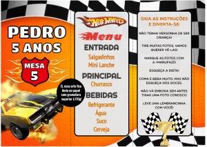 Menu de Mesa Aniversário Hot Wheels para Editar Online