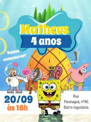 Convite de Aniversário Bob Esponja e Amigos para Editar Online