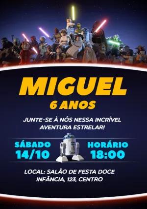 Convite Aniversário Star Wars Lego para Editar Online