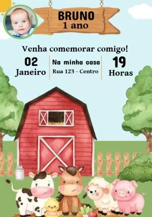 Convite Aniversário Fazendinha com Foto para Editar Online