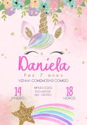 Convite de Aniversário Unicórnio Glitter para Editar Online