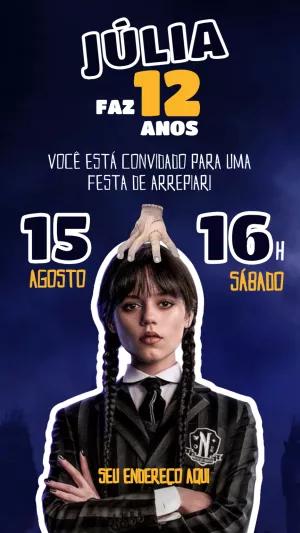 Convite Aniversário Wandinha Addams para Editar Online