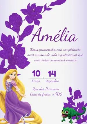 Convite Aniversário Rapunzel Editável Online para Imprimir