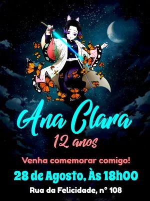 Convite Aniversário Demon Slayer Shinobu para Editar Online