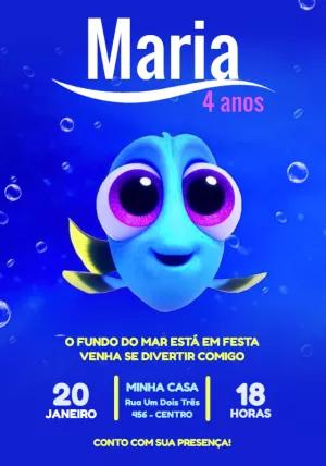 Convite de Aniversário Baby Dory Procurando Nemo para Editar