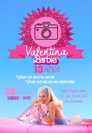 Convite de Aniversário Barbie com Foto para Editar Online