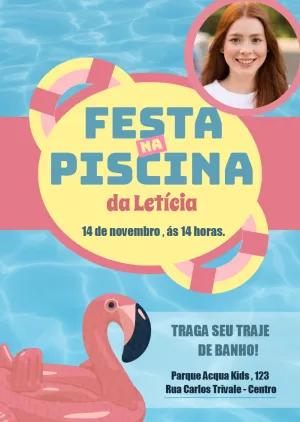 Convite de Aniversário Festa na Piscina com Foto para Editar