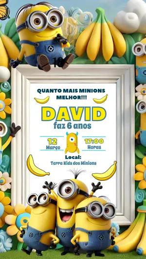 Convite de Aniversário Minions com Personagens para Editar Online
