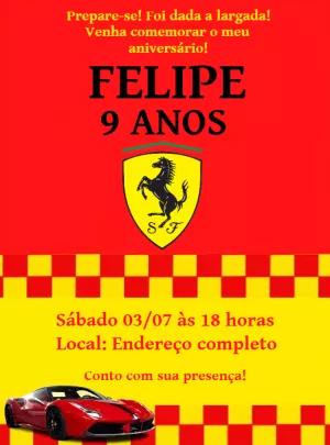 Convite Aniversário Ferrari para Editar e Imprimir Online