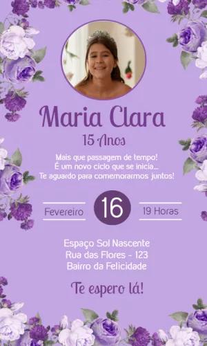 Convite 15 anos Floral com Foto para Editar Online