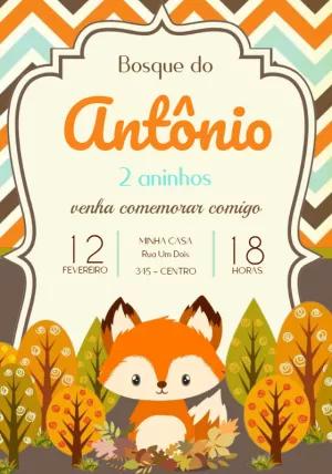 Convite Aniversário Bosque com Raposinha para Editar Online