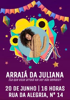 Convite Arraiá de Aniversário com Foto para Editar Online