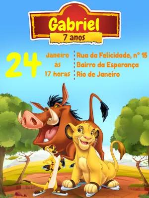 Convite Aniversário Rei Leão com Personagens para Editar Online