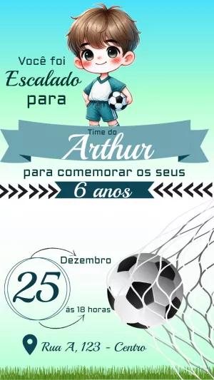 Convite de Aniversário Futebol Menino para Editar Online