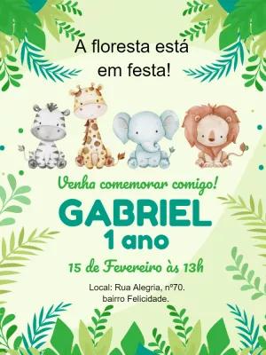 Convite de Aniversário Safari com Animais para Editar Online