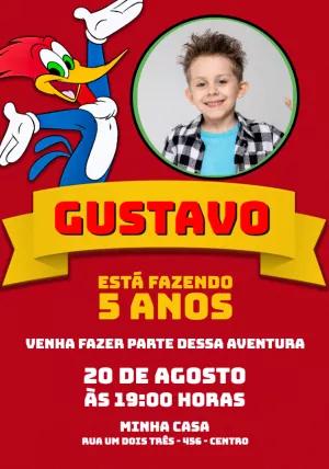 Convite Aniversário Pica Pau com Foto para Editar Online