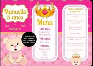 Menu de Mesa Aniversário Ursinha Princesa para Editar Online