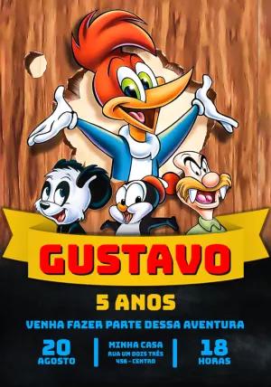 Convite Aniversário Pica Pau e Turma para Editar Online
