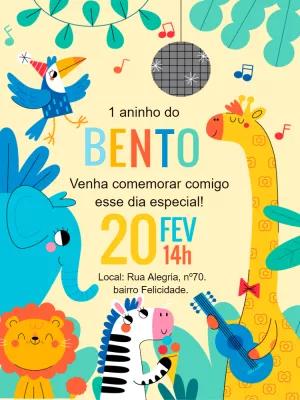 Convite Aniversário Safari com Animais para Editar Online