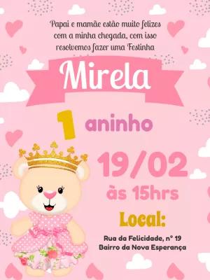 Convite Aniversário Ursinha Princesa para Editar Online