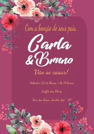 Convite de Casamento Floral Magenta para Editar Online