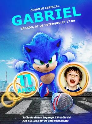 Convite Aniversário Sonic com Foto para Editar Online
