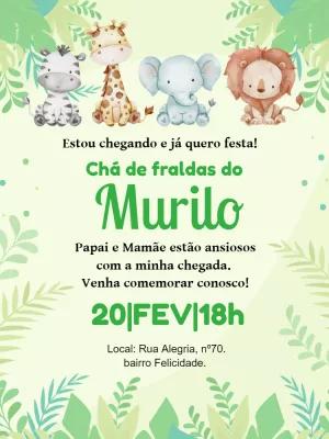 Convite Chá de Fraldas Safari com Animais para Editar Online