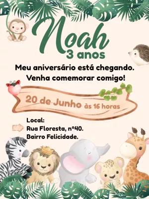 Convite de Aniversário Safari com Animais para Editar Online