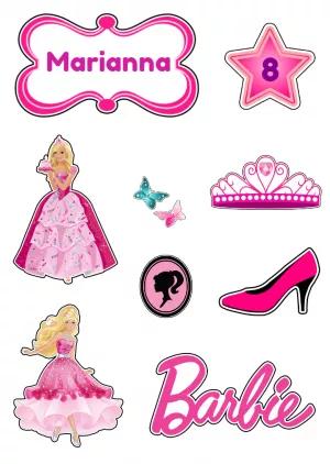 Kit Topo de Bolo Barbie com Elementos para Editar e Imprimir
