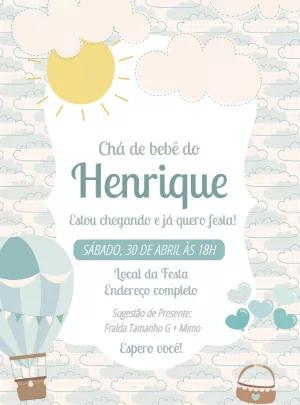 Convite Chá de Bebê Balão Azul para Editar Online