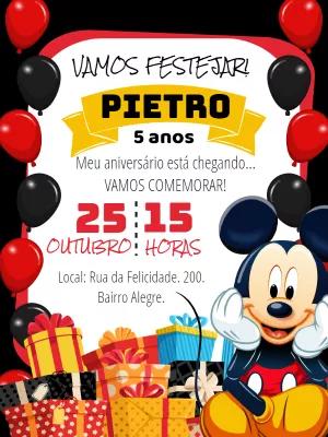 Convite de Aniversário Mickey Mouse para Editar Online