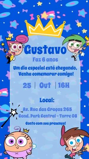 Convite Aniversário Padrinhos Mágicos para Editar Online e Imprimir