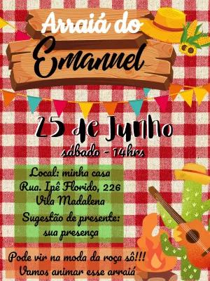 Convite de Aniversário Festa Junina Xadrez para Editar Online