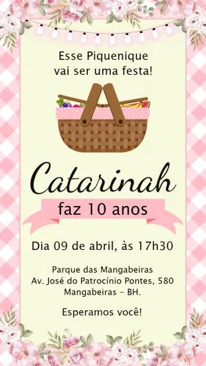 Convite de Aniversário Piquenique Delicado para Editar Online