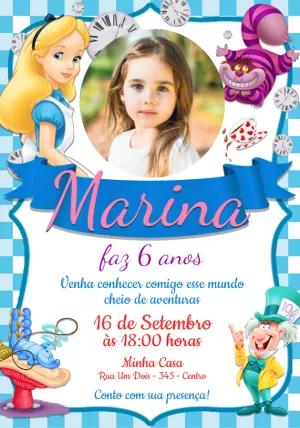 Convite Alice no País das Maravilhas com Foto para Editar Online