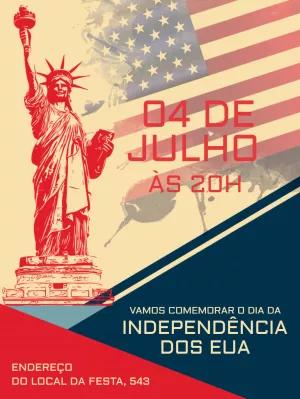 Convite Independência dos EUA com Bandeira Americana para Editar
