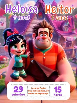 Convite Aniversário Duplo Detona Ralph para Editar Online