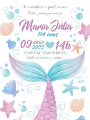 Convite de Aniversário Sereia Fundo do Mar para Editar Online