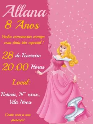 Convite Aniversário A Bela Adormecida para Editar Online