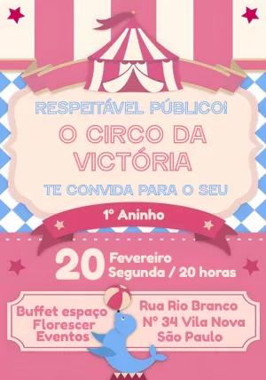 Convite de Aniversário Circo Rosa para Editar Online