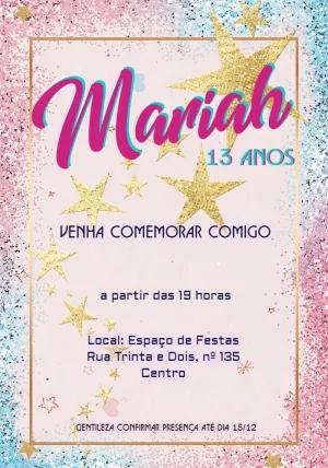 Convite de Aniversário Glitter e Estrelas Douradas para Editar